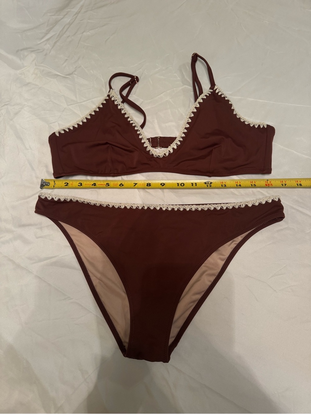 Shade & Shore Brown Bikini Set with Cream Lace Trim
